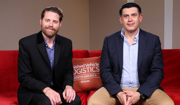 Raul Gamboa, BMW Mexico and Christoper Ludwig, Chief Content Officer, Automotive Logistics on the red sofa at FVL North America 2026.