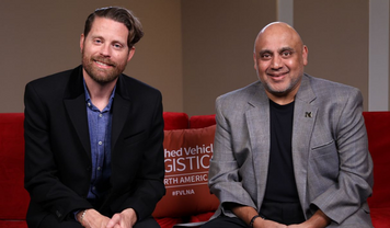 Anu Goel, executive vice-president, group service and after sales at Volkswagen Group of America, and Christopher Ludwig, Chief Content Officer, Automotive Logistics, on the Red Sofa at FVL North America 2026.